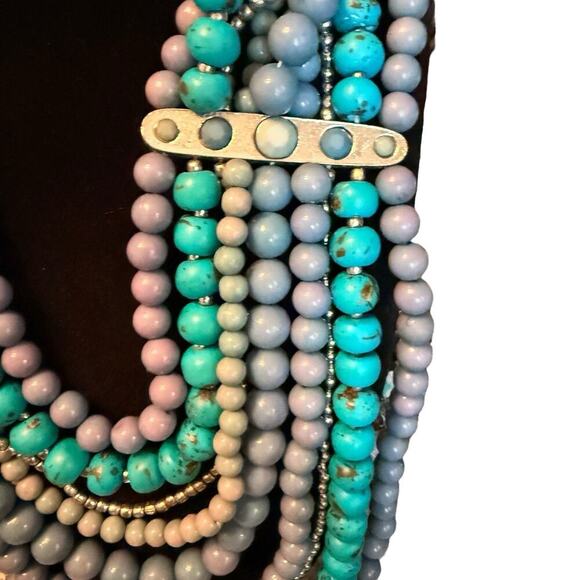 Multistrand Turquoise Purple Gold Statement Necklace Office Western Casual Party - Picture 4 of 6
